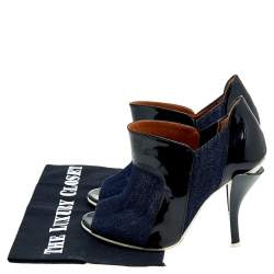 Fendi Blue/Black Denim And Patent Leather Peep Toe Booties Size 36