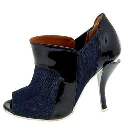 Fendi Blue/Black Denim And Patent Leather Peep Toe Booties Size 36
