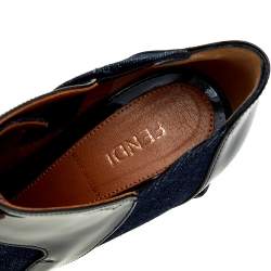 Fendi Blue/Black Denim And Patent Leather Peep Toe Booties Size 36