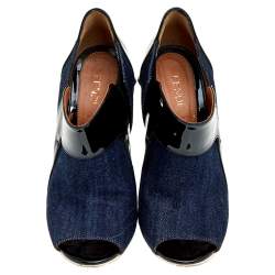 Fendi Blue/Black Denim And Patent Leather Peep Toe Booties Size 36