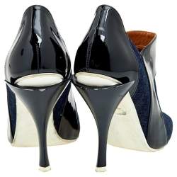 Fendi Blue/Black Denim And Patent Leather Peep Toe Booties Size 36