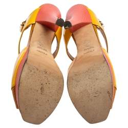 Pre Owned Fendi Yellow Patent Leather And Lizard Embossed Leather Fendista Platform Sandals Size 37.5