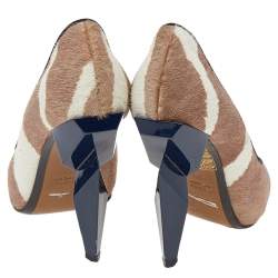 Fendi Beige/White Zebra Print Calf Hair Diamond Heel Pumps Size 35.5