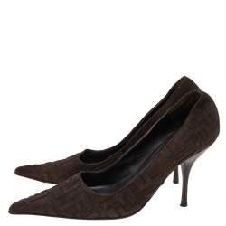 Pre Owned Fendi Dark Brown Suede FF Pointed Toe Pumps Size 36