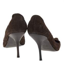 Pre Owned Fendi Dark Brown Suede FF Pointed Toe Pumps Size 36