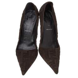 Pre Owned Fendi Dark Brown Suede FF Pointed Toe Pumps Size 36