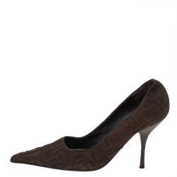 Pre Owned Fendi Dark Brown Suede FF Pointed Toe Pumps Size 36