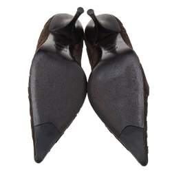 Pre Owned Fendi Dark Brown Suede FF Pointed Toe Pumps Size 36