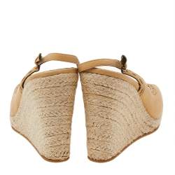 Pre Owned Fendi Yellow Leather Peep Toe Espadrille Wedge Slingback Sandals Size 41