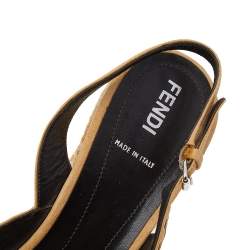 Pre Owned Fendi Yellow Leather Peep Toe Espadrille Wedge Slingback Sandals Size 41