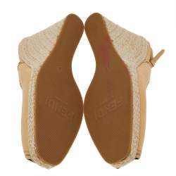 Pre Owned Fendi Yellow Leather Peep Toe Espadrille Wedge Slingback Sandals Size 41