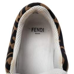 Pre Owned Fendi White/Brown Leather And Fabric Low Top Sneakers Size 38