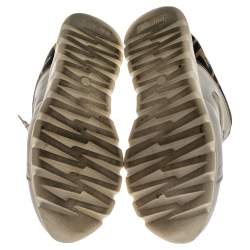 Pre Owned Fendi White/Brown Leather And Fabric Low Top Sneakers Size 38