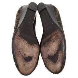 Pre Owned Fendi Brown Zucca Canvas And Leather  Wedge Pumps Size 38.5