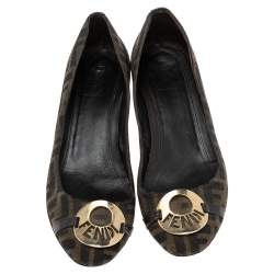 Pre Owned Fendi Brown Zucca Canvas And Leather  Wedge Pumps Size 38.5