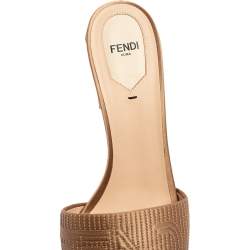 Pre Owned Fendi Beige Satin Logo Slide Sandals Size 41