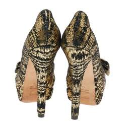 Pre Owned Fendi Black/Gold Suede Peep Toe Platform Pumps Size 37