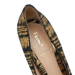 Pre Owned Fendi Black/Gold Suede Peep Toe Platform Pumps Size 37