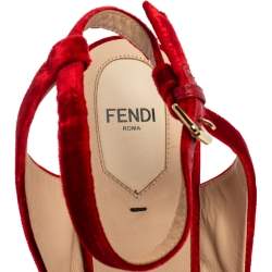 Pre Owned Fendi Red Velvet Crisscross Open Toe Ankle-Strap Sandals Size 40