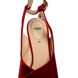 Pre Owned Fendi Red Velvet Crisscross Open Toe Ankle-Strap Sandals Size 40