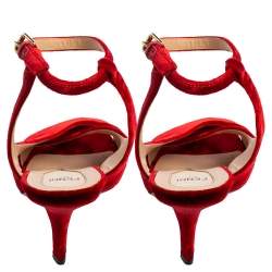 Pre Owned Fendi Red Velvet Crisscross Open Toe Ankle-Strap Sandals Size 40