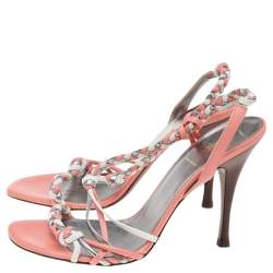 Pre Owned Fendi Multicolor Braided Leather Slingback Sandals Size 40