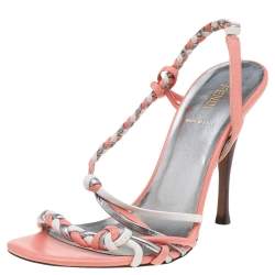 Pre Owned Fendi Multicolor Braided Leather Slingback Sandals Size 40