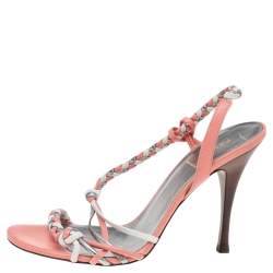 Pre Owned Fendi Multicolor Braided Leather Slingback Sandals Size 40