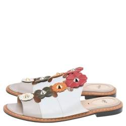Pre Owned Fendi Multicolor Leather Flowerland Flat Mules Size 40