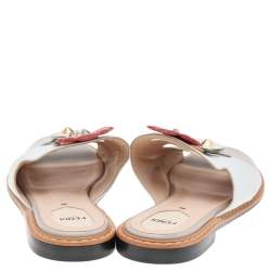 Pre Owned Fendi Multicolor Leather Flowerland Flat Mules Size 40