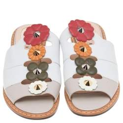 Pre Owned Fendi Multicolor Leather Flowerland Flat Mules Size 40