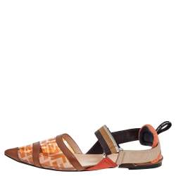 Pre Owned Fendi Multicolor Zucca PVC And Leather Colibri Slingback Flat Sandals Size 40