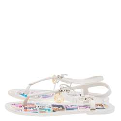 Pre Owned Fendi White Jelly Logo Charm Sunny Thong Flat Sandals Size 39