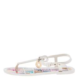 Pre Owned Fendi White Jelly Logo Charm Sunny Thong Flat Sandals Size 39