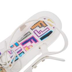 Pre Owned Fendi White Jelly Logo Charm Sunny Thong Flat Sandals Size 39