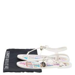 Pre Owned Fendi White Jelly Logo Charm Sunny Thong Flat Sandals Size 39