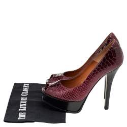 Pre Owned Fendi Burgundy Python Embossed Leather Fendista Peep Toe Platform Pumps Size 39