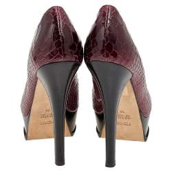 Pre Owned Fendi Burgundy Python Embossed Leather Fendista Peep Toe Platform Pumps Size 39