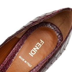 Pre Owned Fendi Burgundy Python Embossed Leather Fendista Peep Toe Platform Pumps Size 39