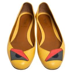 Fendi Yellow Leather Monster Ballet Flats Size 36