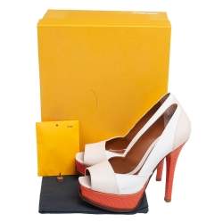 Pre Owned Fendi Tri-Color Lizard Embossed Leather And Patent Leather Fendista Platform Pumps Size 37.5