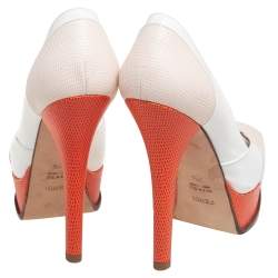 Pre Owned Fendi Tri-Color Lizard Embossed Leather And Patent Leather Fendista Platform Pumps Size 37.5