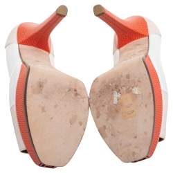 Pre Owned Fendi Tri-Color Lizard Embossed Leather And Patent Leather Fendista Platform Pumps Size 37.5