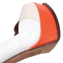 Pre Owned Fendi Tri-Color Lizard Embossed Leather And Patent Leather Fendista Platform Pumps Size 37.5