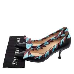 Fendi Black Leather And Woven Fabric Bow Pointed-Toe Pumps Size 38 