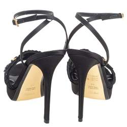 مملوكة مسبقًا Fendi Black Canvas And Satin Ankle Strap Platform Sandals Size 38