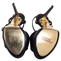 مملوكة مسبقًا Fendi Black Canvas And Satin Ankle Strap Platform Sandals Size 38