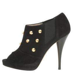 Fendi Black Studded Suede Platform Ankle Boots Size 37.5