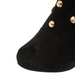 Pre Owned Fendi Black Studded Suede Platform Ankle Boots Size 37.5