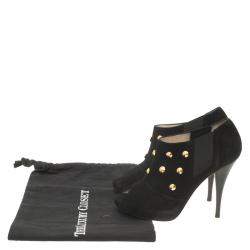 Pre Owned Fendi Black Studded Suede Platform Ankle Boots Size 37.5